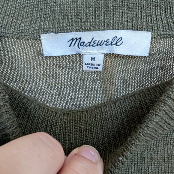Madewell Merino Wool Sweater Lightweight Olive Green Hi-Lo Hem Fall Vibes - Picture 3 of 5
